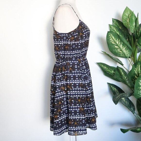 J. Crew Geometric & Floral Print Spaghetti Strap Fit & Flare Mini Sun Dress 2 - Picture 5 of 9